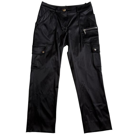 CELINE | Y2K Vintage Black Stretch Silk Satin Cargo Pants | Size 36 US Size 6 - Picture 1 of 12